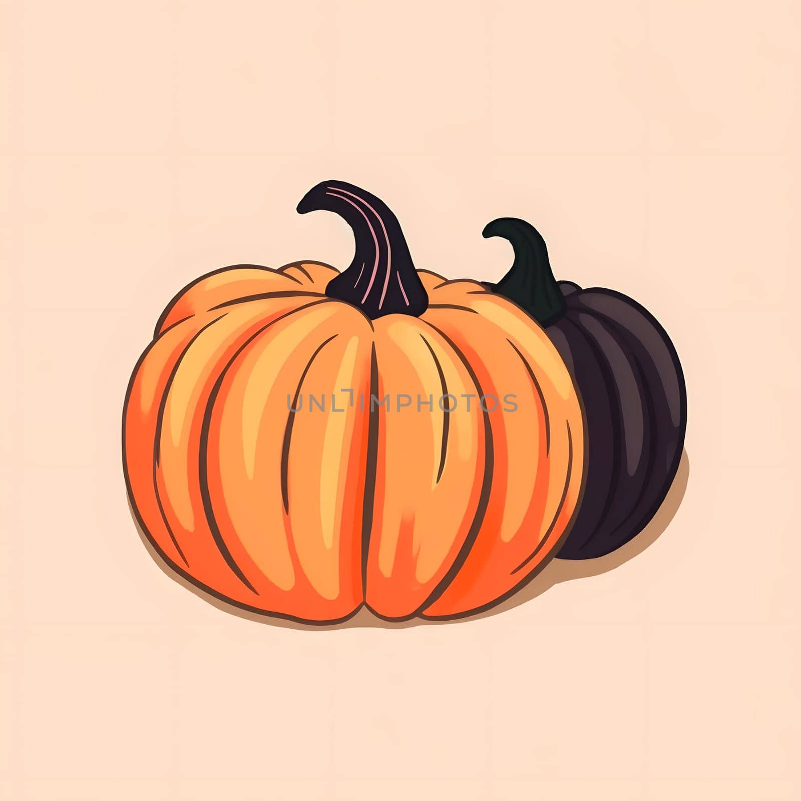 Orange and black pumpkin on light in isolated background. Pumpkin as a dish of thanksgiving for the harvest. An atmosphere of joy and celebration.