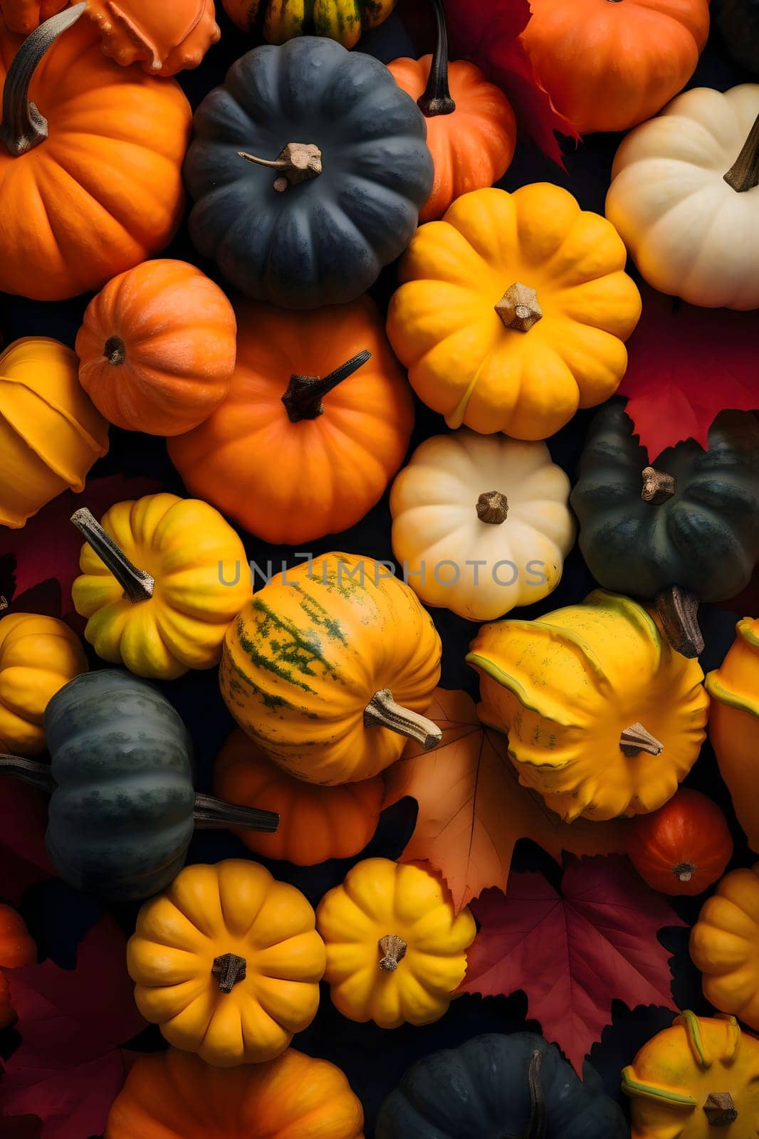 Elegant and modern. Colorful pumpkins as abstract background, wallpaper, banner, texture design with pattern - vector.