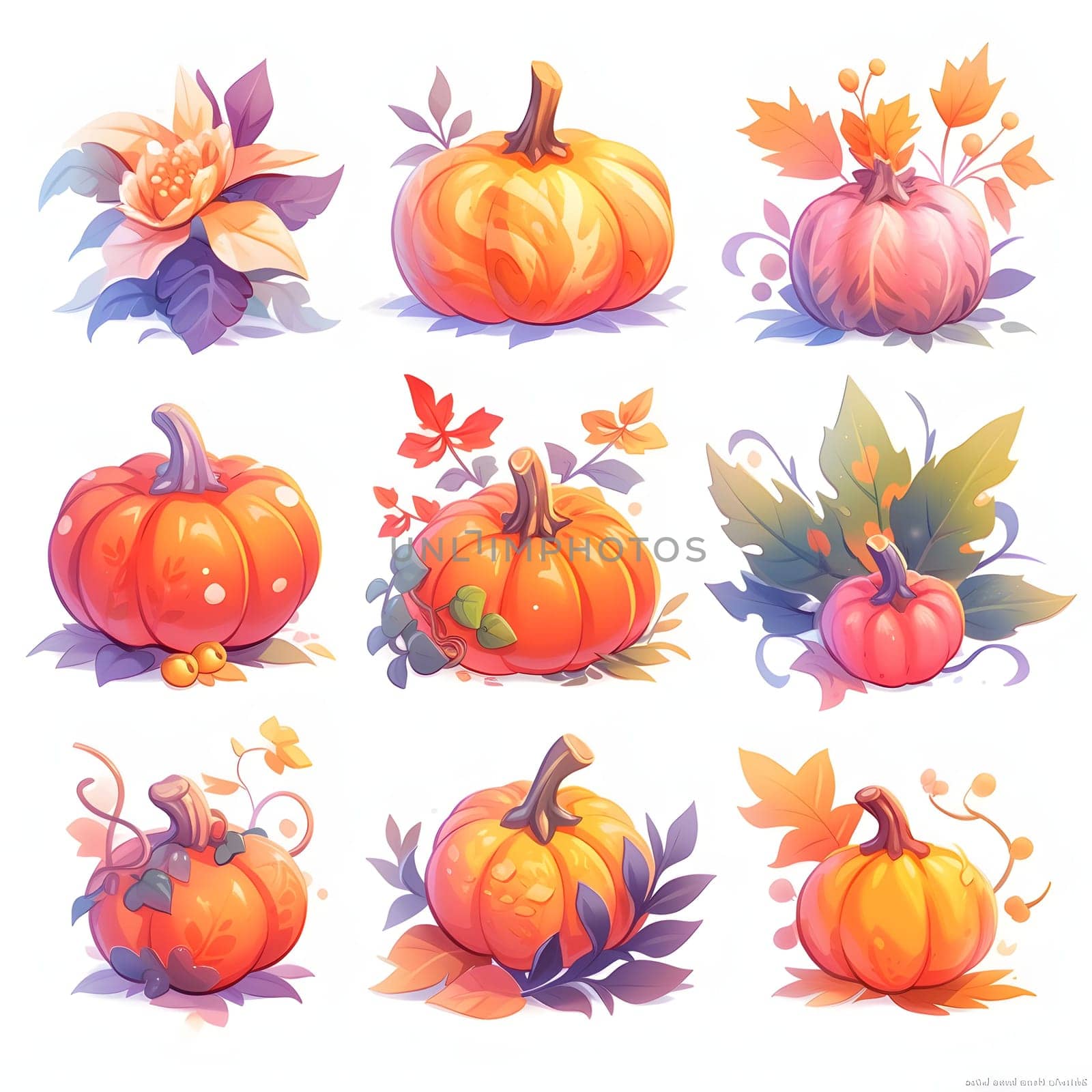 Fairy tale pumpkin illustrations. Pumpkin as a dish of thanksgiving for the harvest, picture on a white isolated background. Atmosphere of joy and celebration.