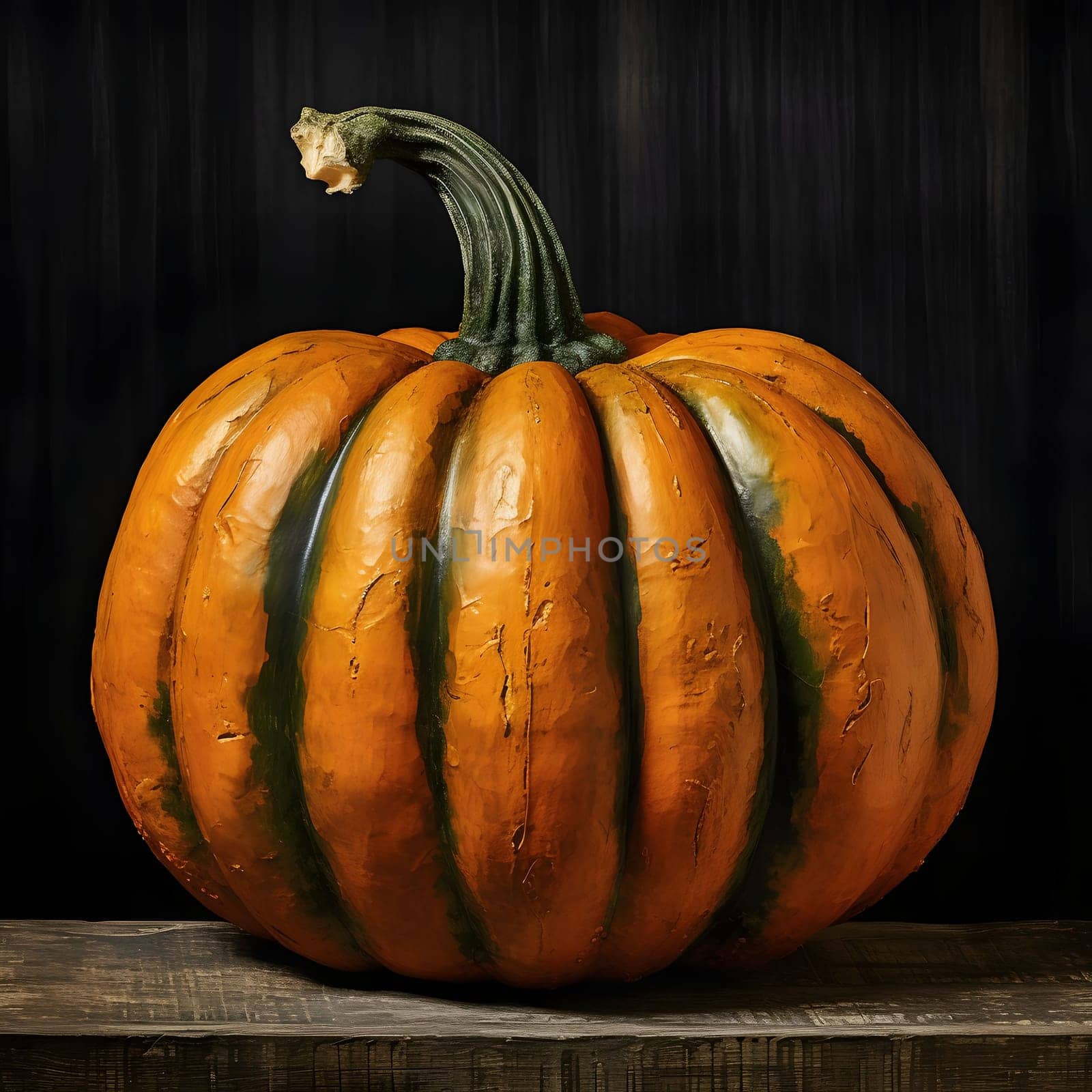 Painted with paint, watercolor pumpkin on a dark background. Pumpkin as a dish of thanksgiving for the harvest. An atmosphere of joy and celebration.