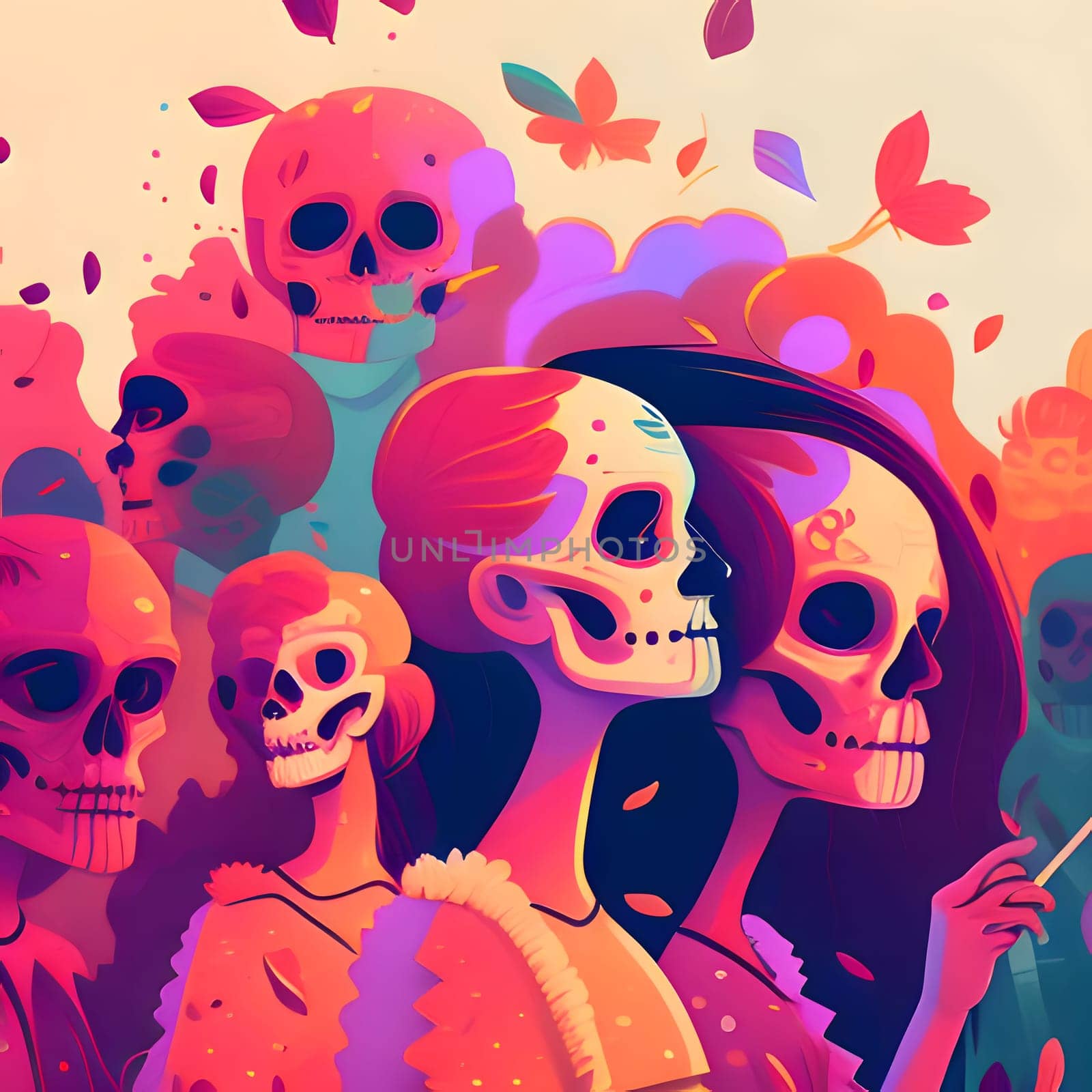 Colorful skeletons, abstract people as corpses. For the day of the dead and Halloween. by ThemesS