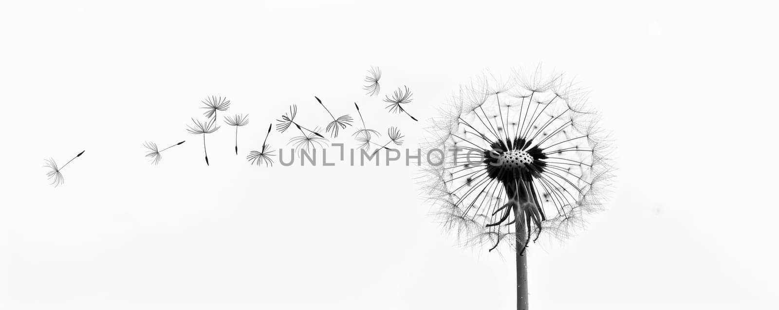 Dandelion seeds blowing in the wind.