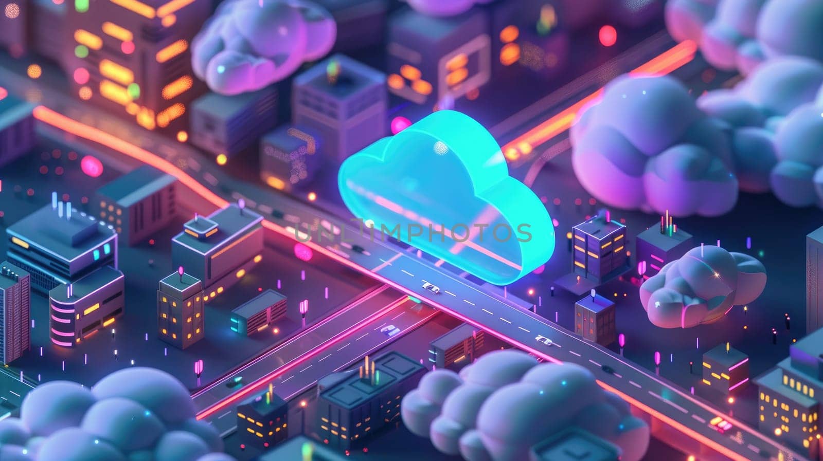 Cloud computing technology concept background, white cloud connect with network cable. by Chawagen