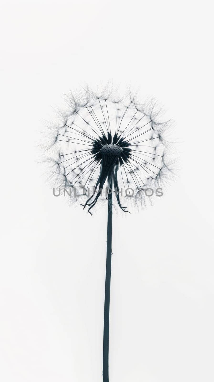 Silhouette of a lone dandelion against a white background.