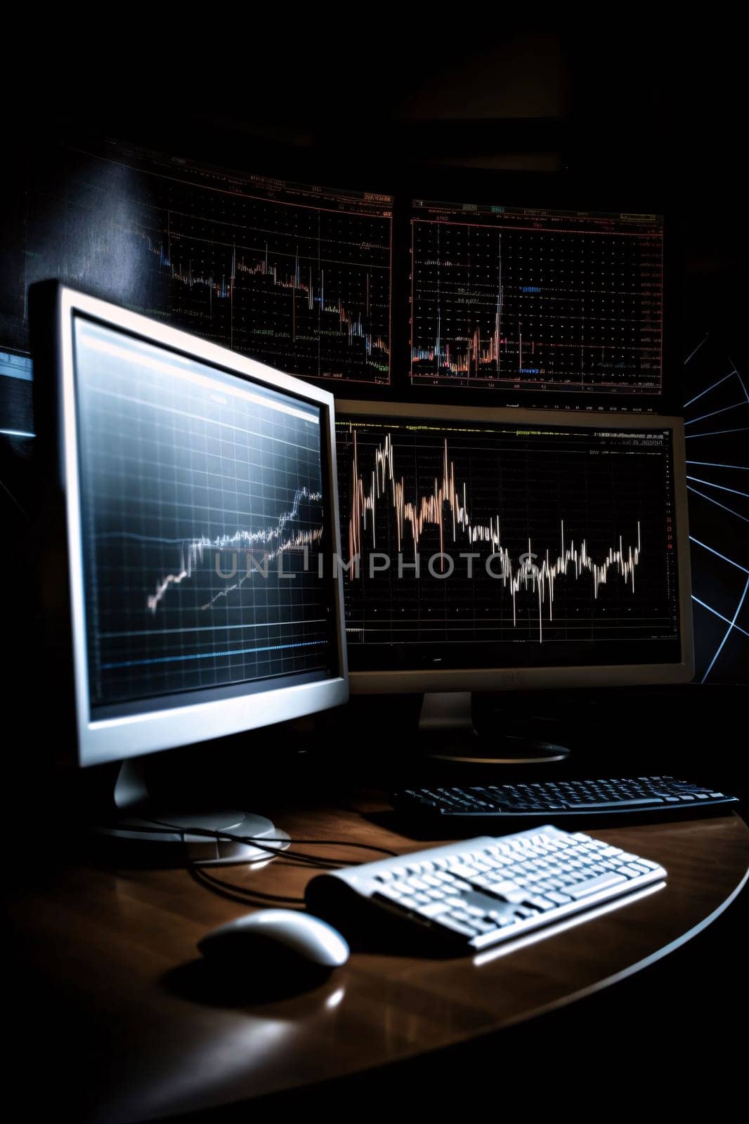 Stock Market: Computer monitor with stock market chart on screen. Stock market or forex trading concept.