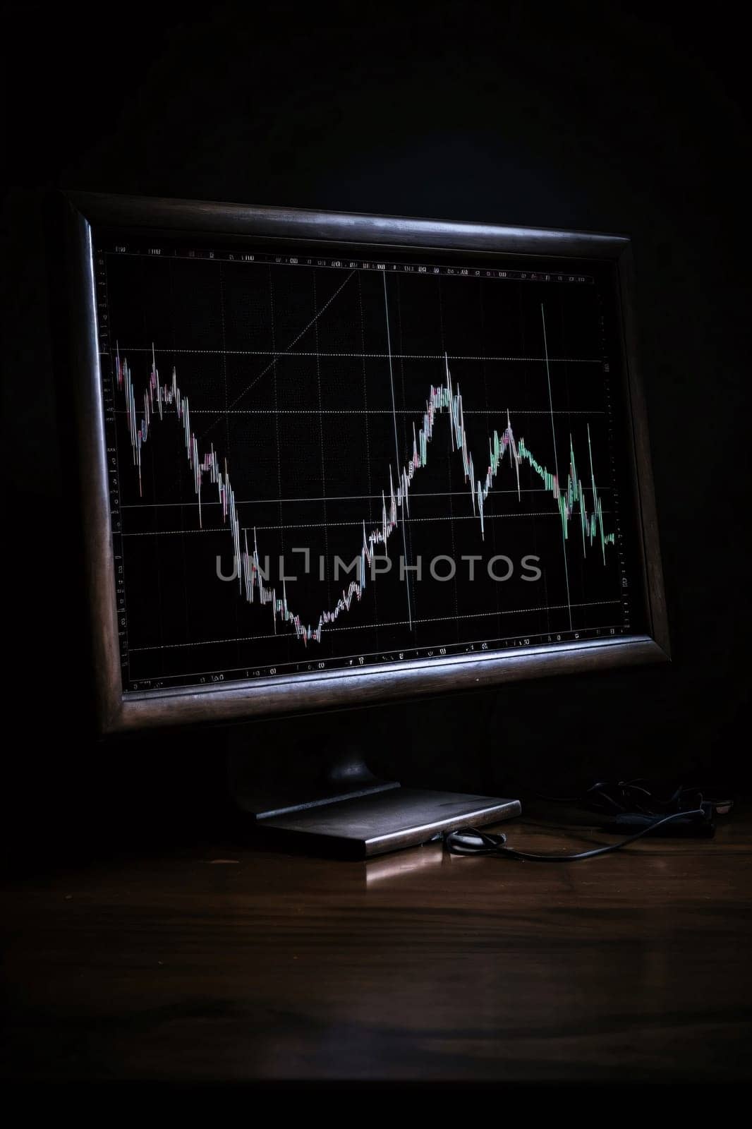 Stock Market: Monitor with stock market graph on screen. Stock market or forex trading graph on computer screen. Business and financial concept. Selective focus.