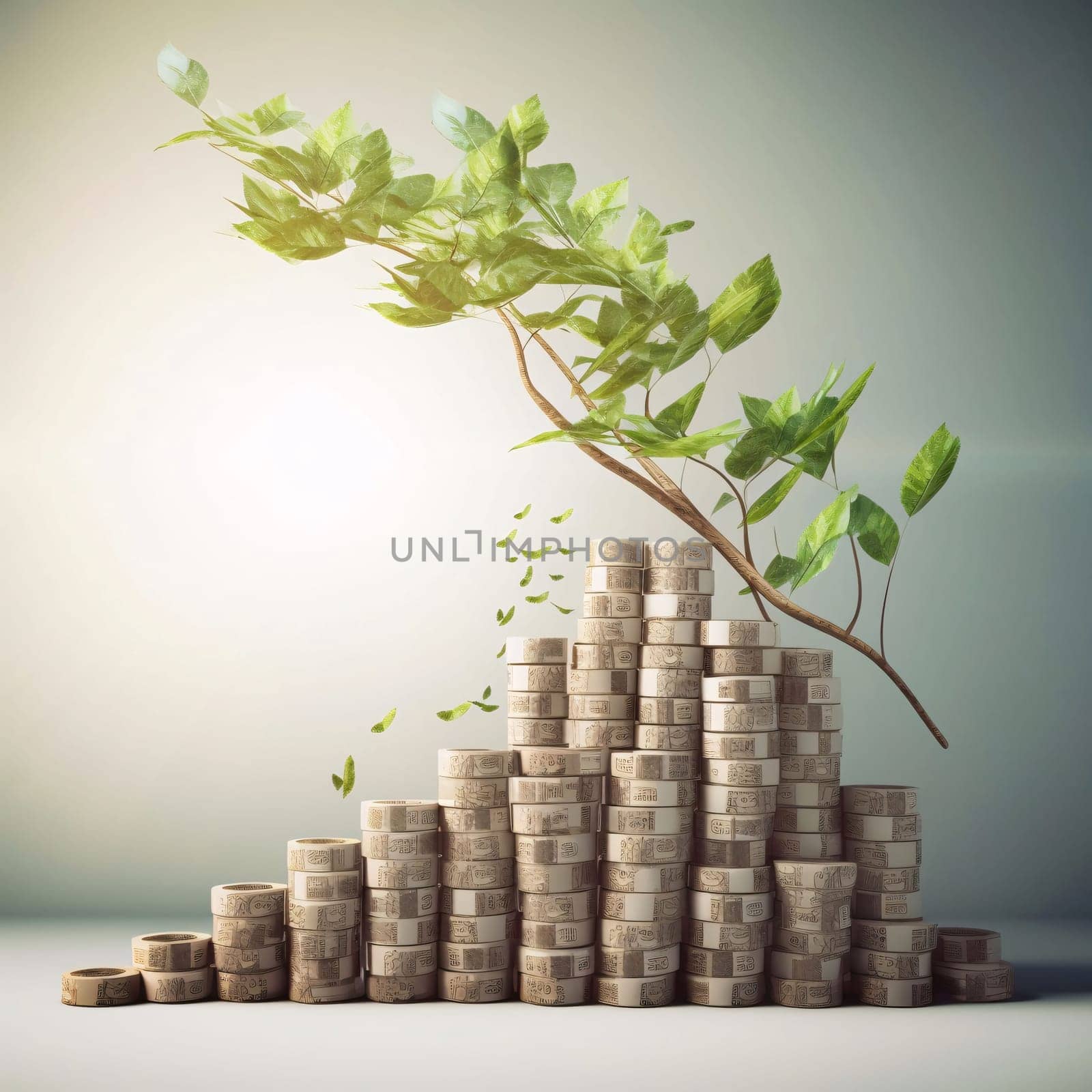 Stock Market: Investment concept, Coins stack with green tree growing on top.