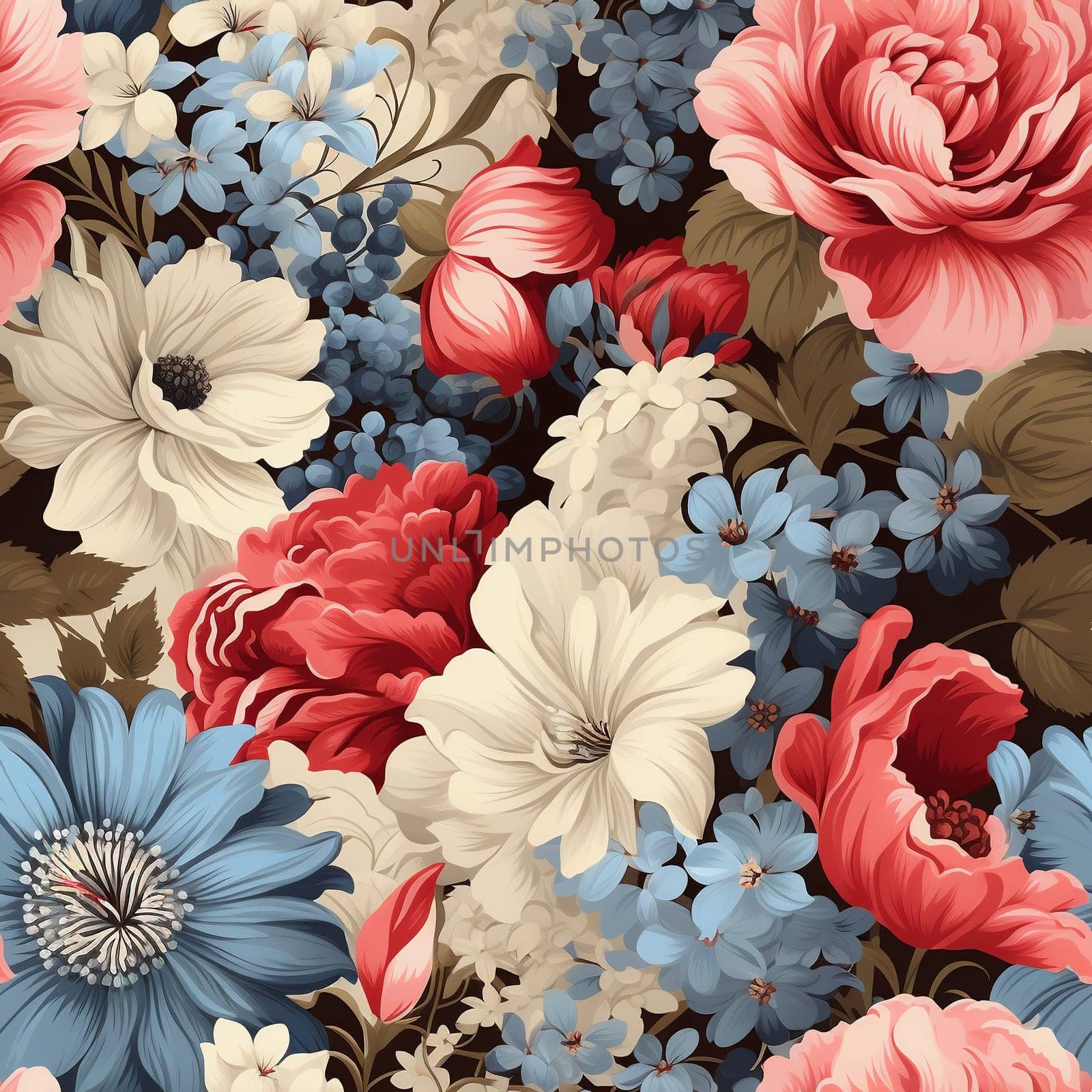 Seamless pattern tile background flowers and floral leaves plants. High quality photo