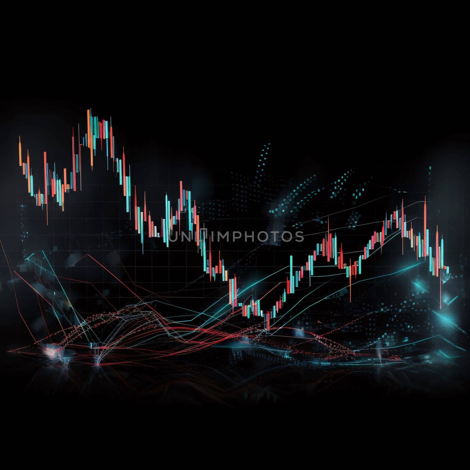 Stock Market: financial chart on virtual screen. Abstract background. 3d illustration.