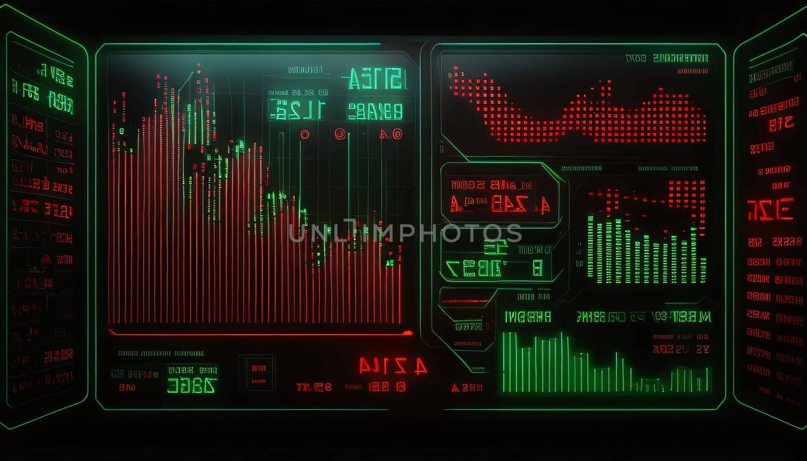 Stock Market: Futuristic interface with glowing forex chart. 3d rendering