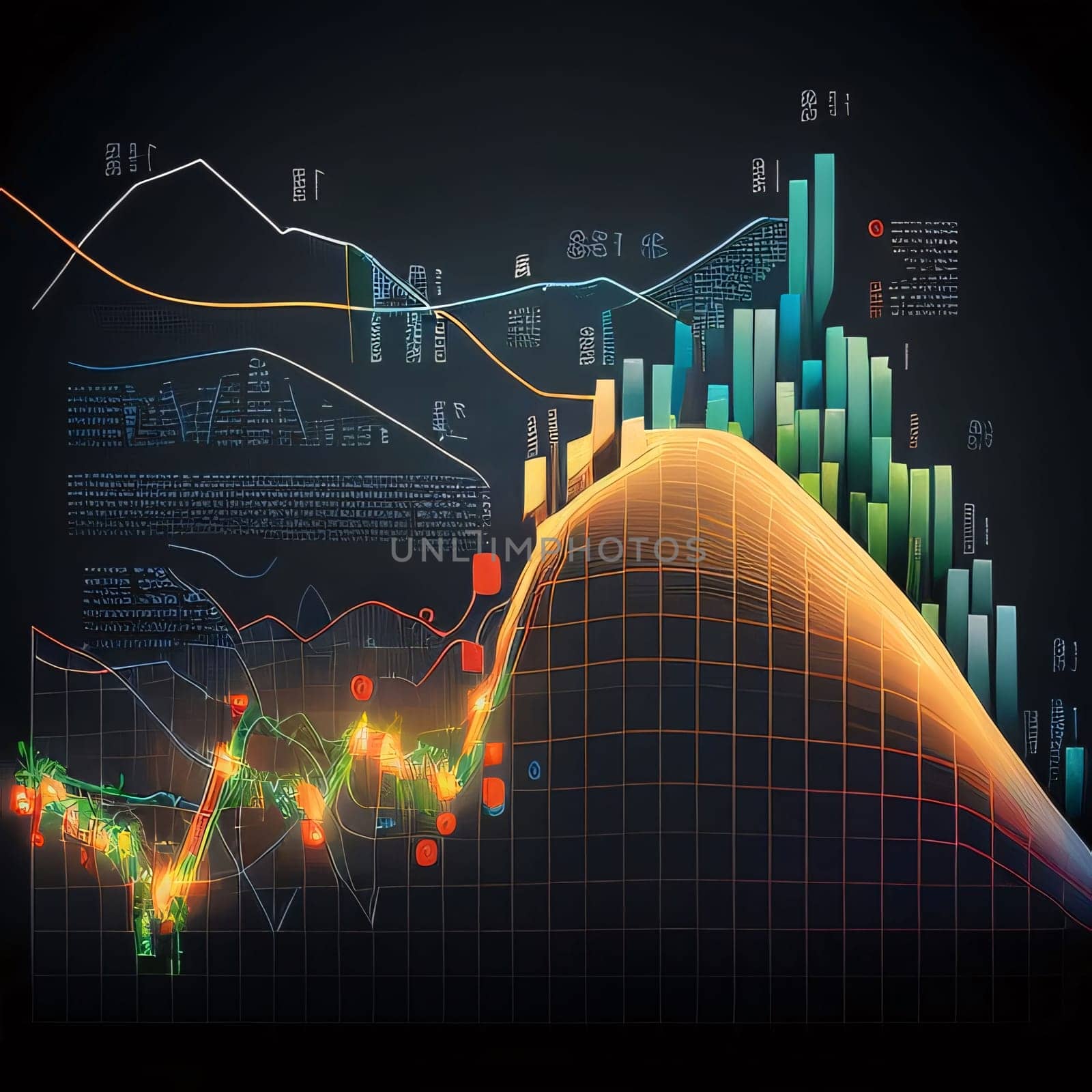 Stock Market: Abstract vector background with financial charts and graphs. Elements of this image furnished by NASA