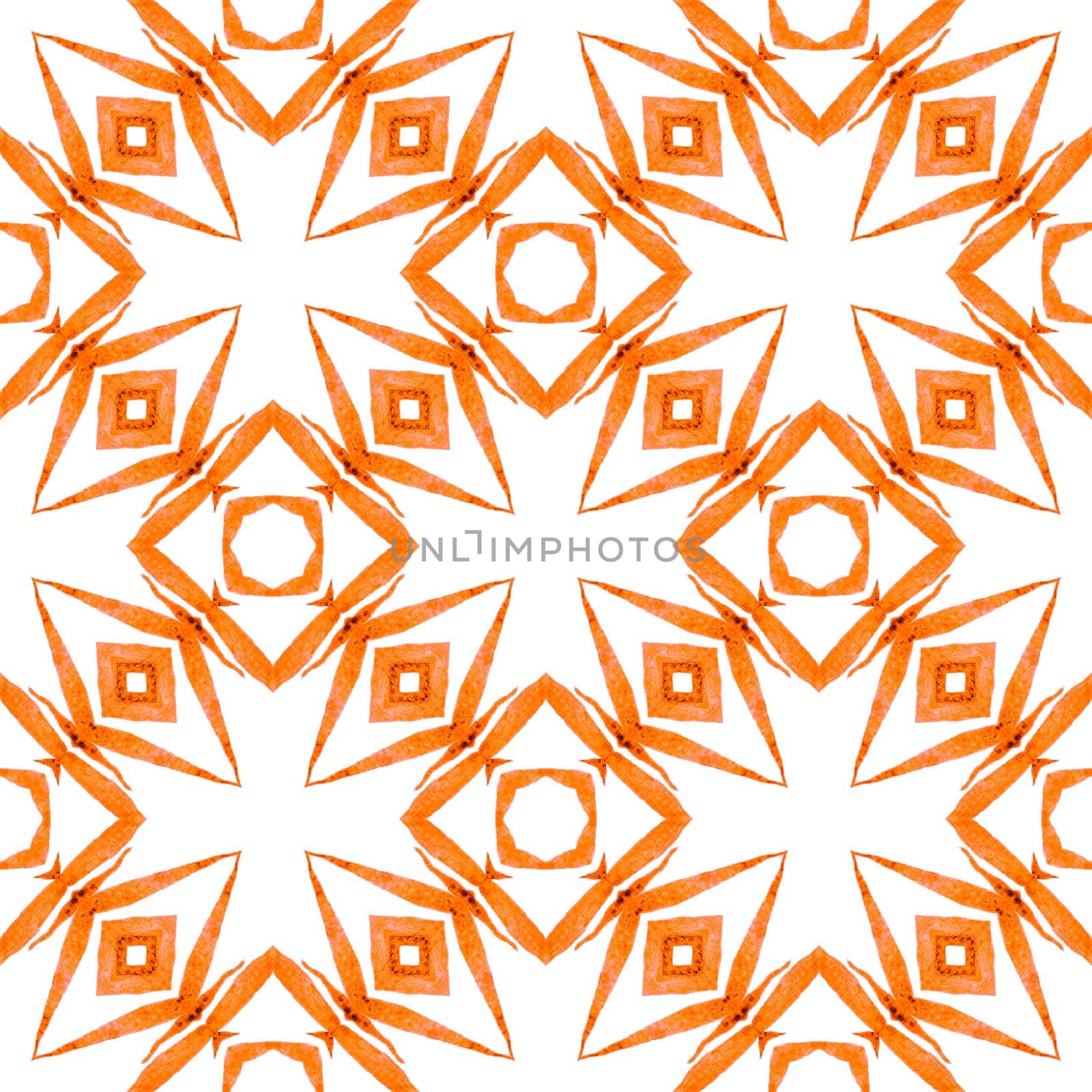 Ethnic hand painted pattern. Orange fresh boho chic summer design. Watercolor summer ethnic border pattern. Textile ready ravishing print, swimwear fabric, wallpaper, wrapping.