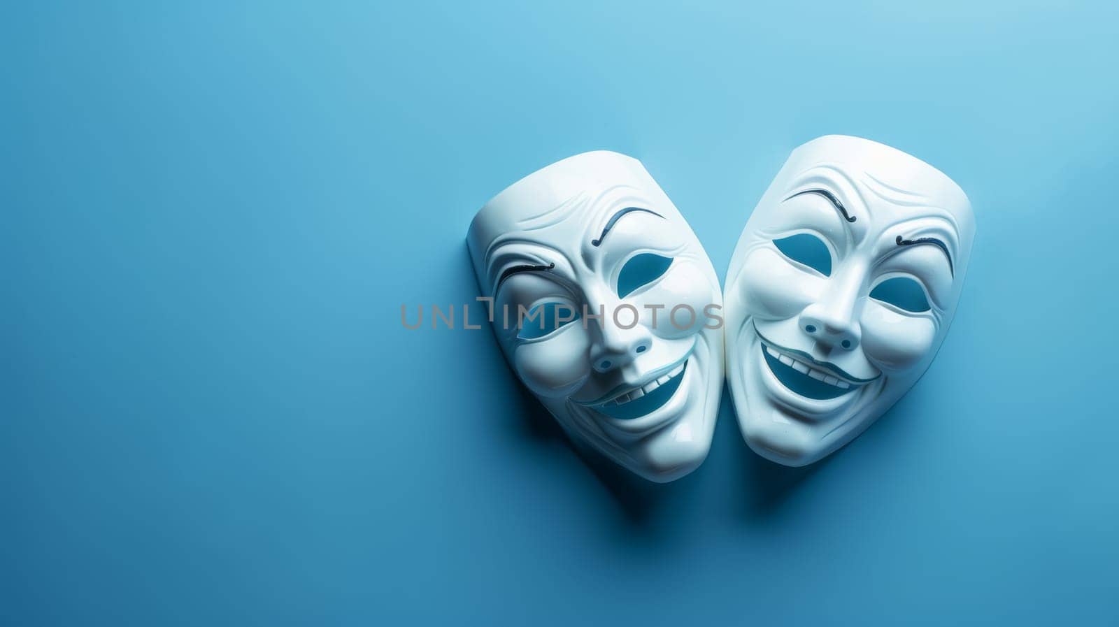 Comedy and tragedy masks reflecting joy and sadness.