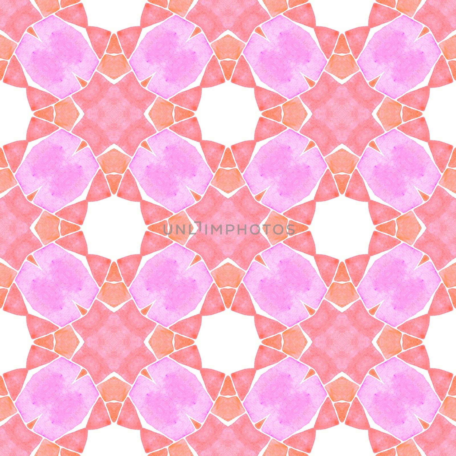 Watercolor medallion seamless border. Orange lively boho chic summer design. Medallion seamless pattern. Textile ready original print, swimwear fabric, wallpaper, wrapping.