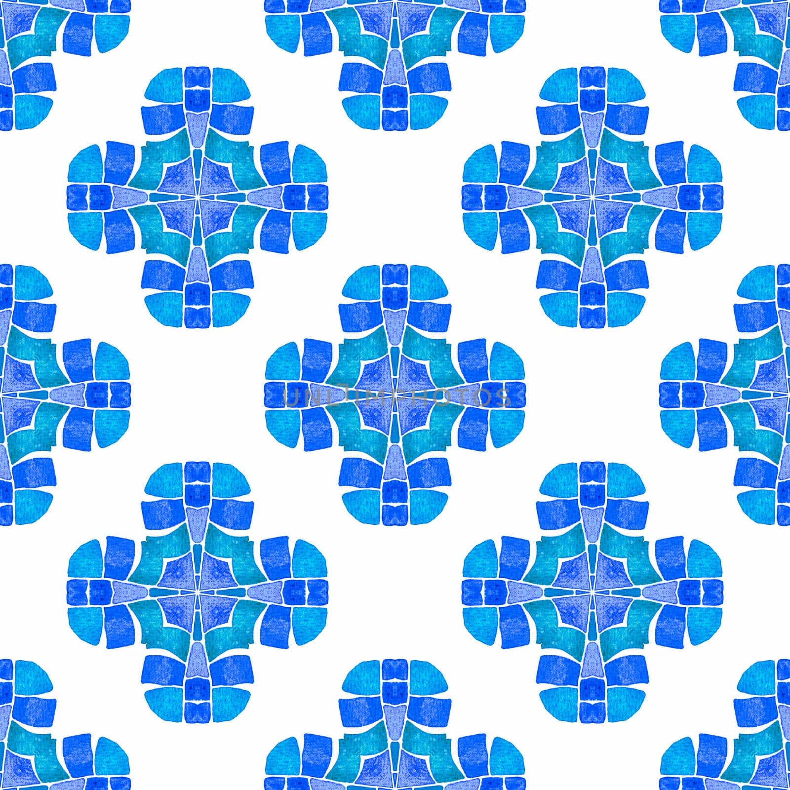 Textile ready emotional print, swimwear fabric, wallpaper, wrapping. Blue uncommon boho chic summer design. Chevron watercolor pattern. Green geometric chevron watercolor border.