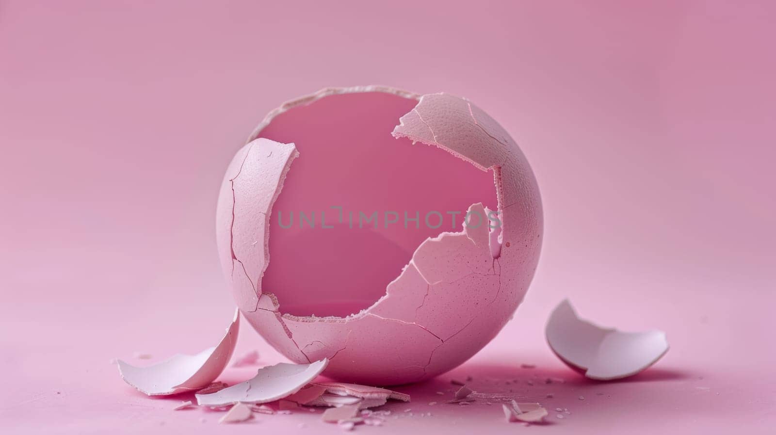 Pink Broken Egg Shell on Pink Background.