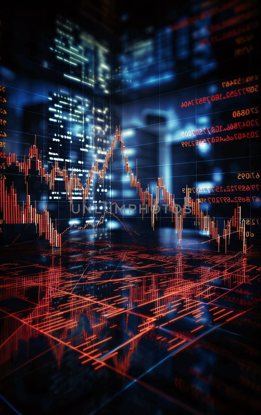 financial stock market graph on technology abstract background. Economy concept. 3d rendering by ThemesS
