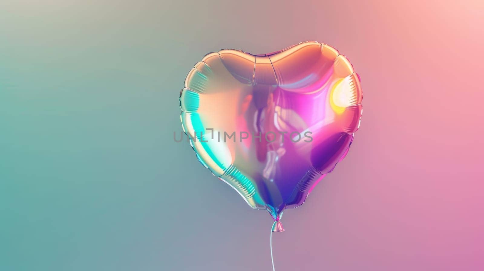 Iridescent heart-shaped balloon with soft lighting.
