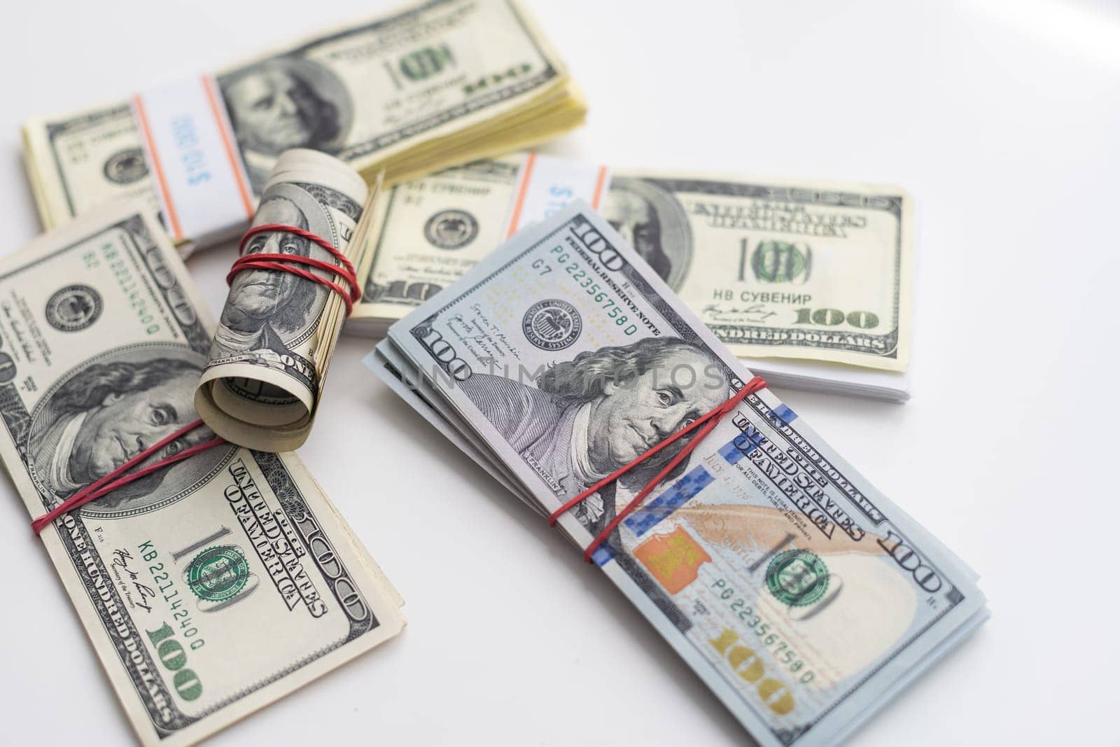 dollar bills of different amounts. Image of the dollar bills in vertical on white background. High quality photo
