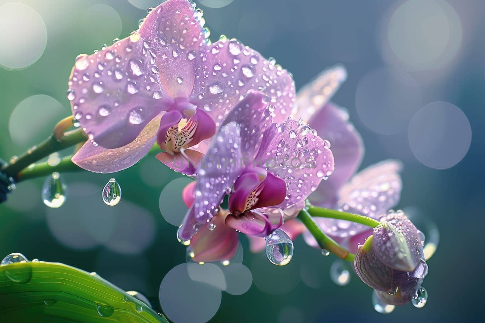 Close up view. Beautiful Orchid isolated with drops of water on the petals. by Chawagen