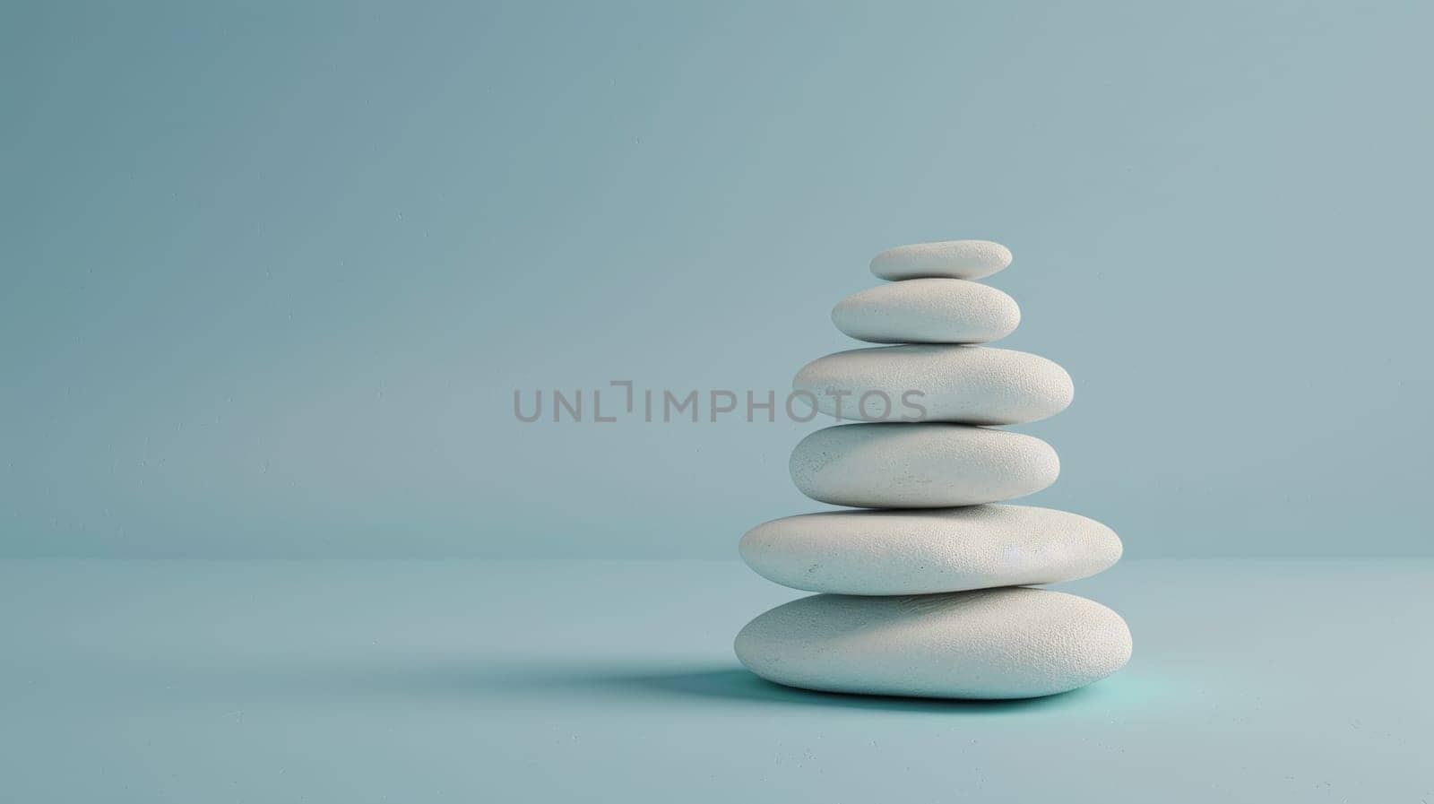 Stack of white smooth stones on a blue background.
