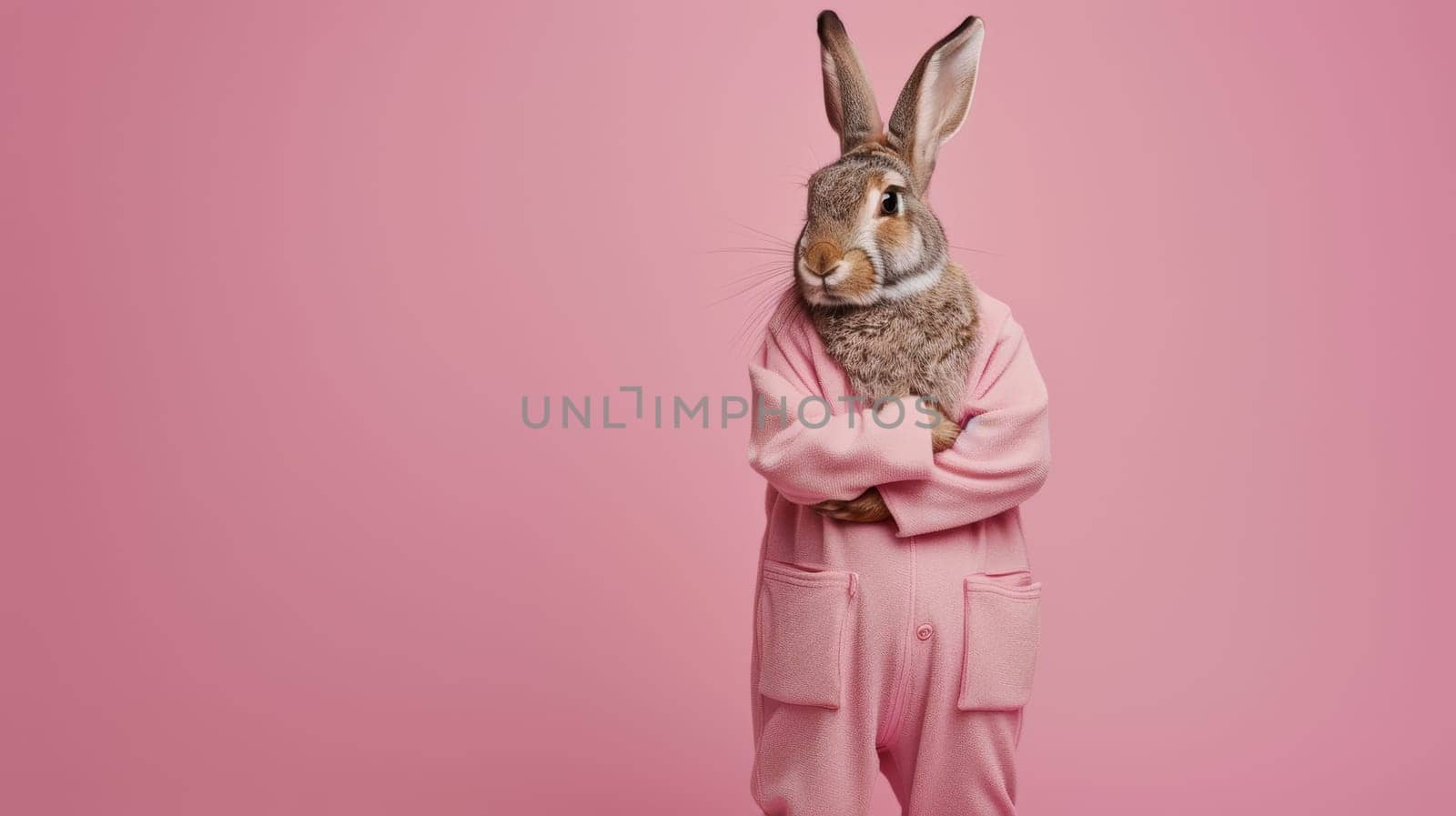 Person in Pink Bunny Costume on Pink Background.
