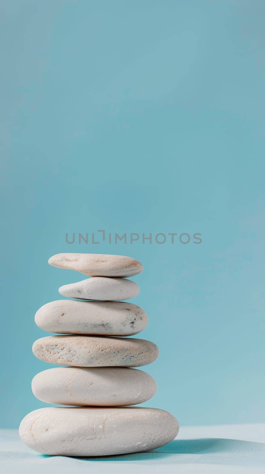 Stack of smooth white stones on a blue background.
