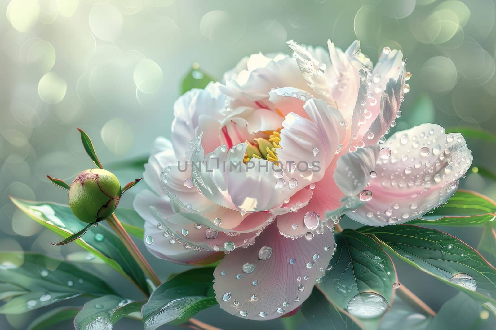 Close up view. Beautiful Peony isolated with drops of water on the petals. by Chawagen