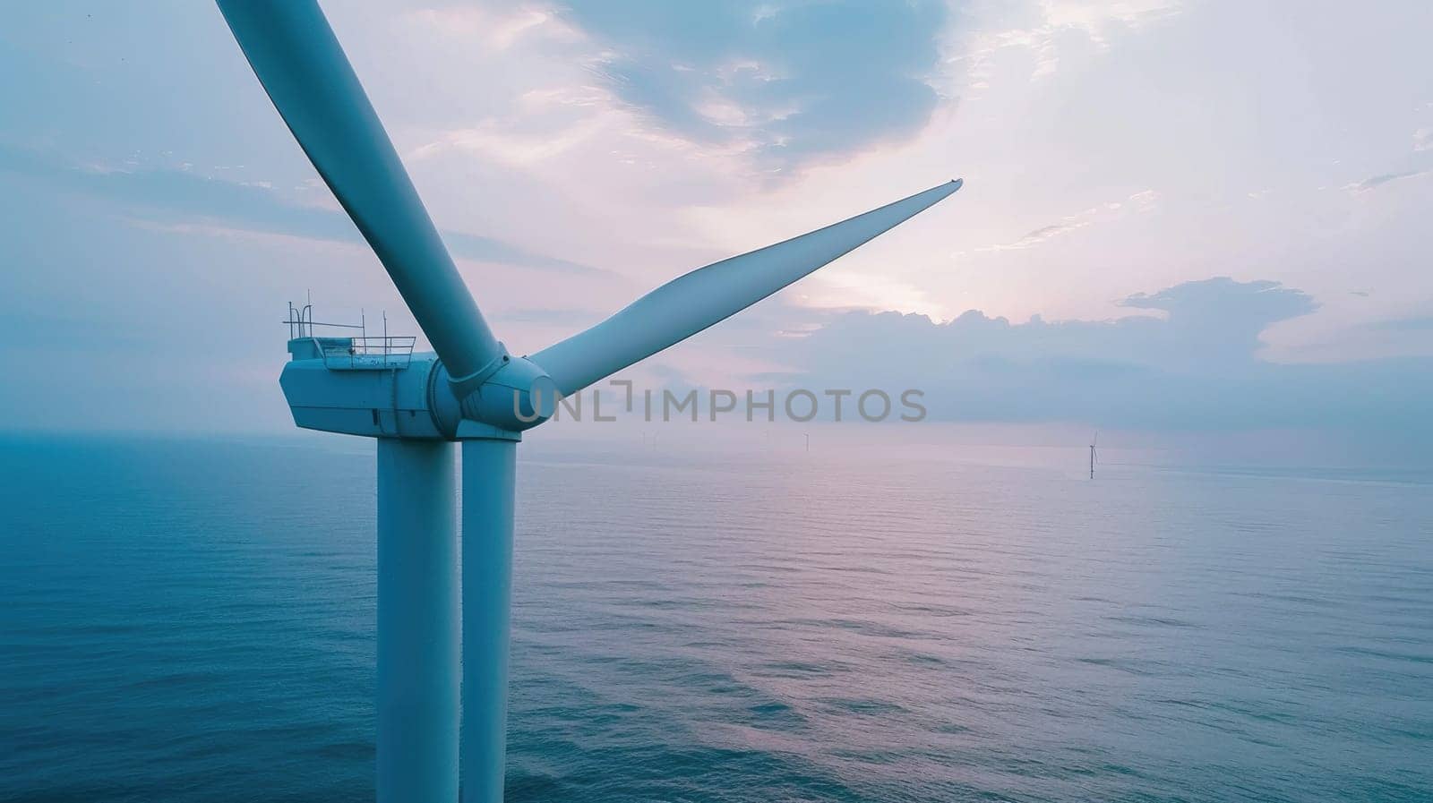 View of wind turbine top, rim light. copy space