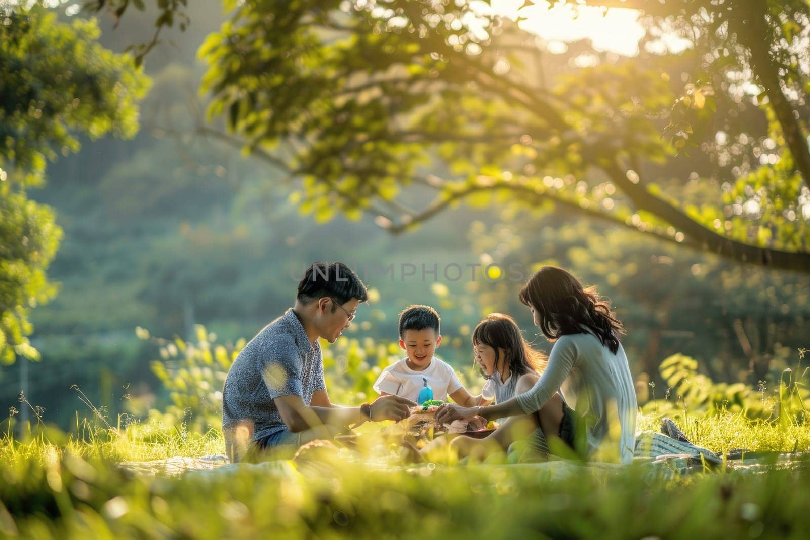 A happy family enjoying leisure time outdoors