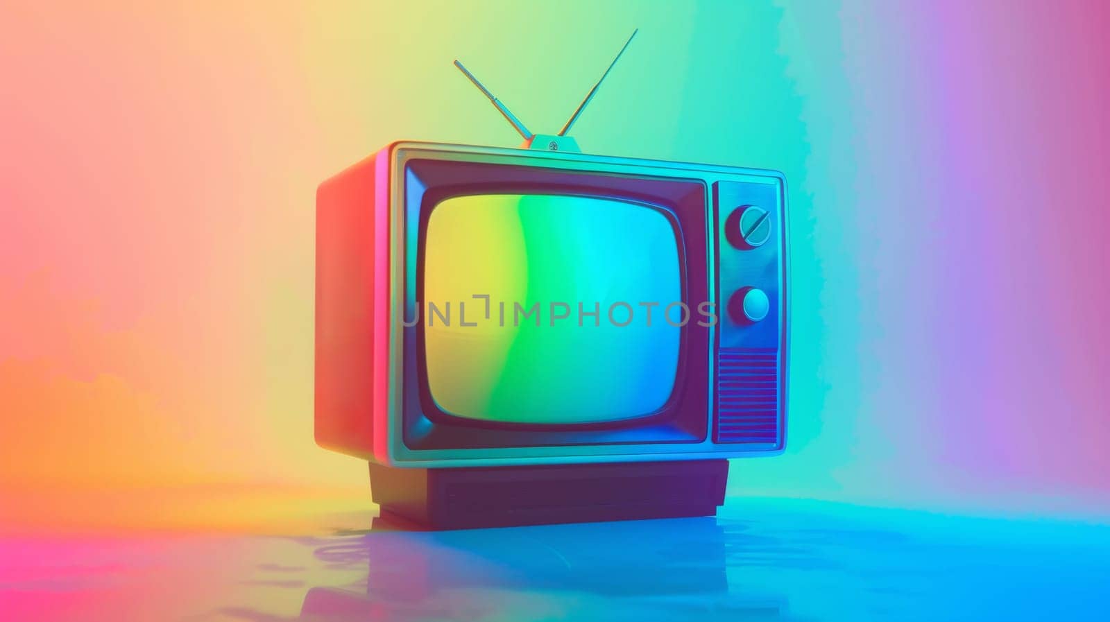 Vintage television with vibrant gradient colors.