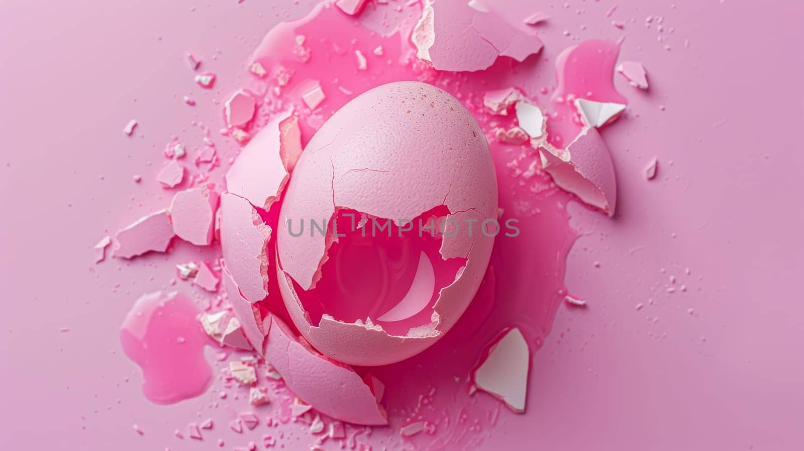 Pink Broken Egg Shell on Pink Background.
