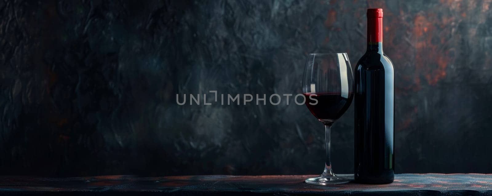 Glass of Red Wine Next to Wine Bottle.