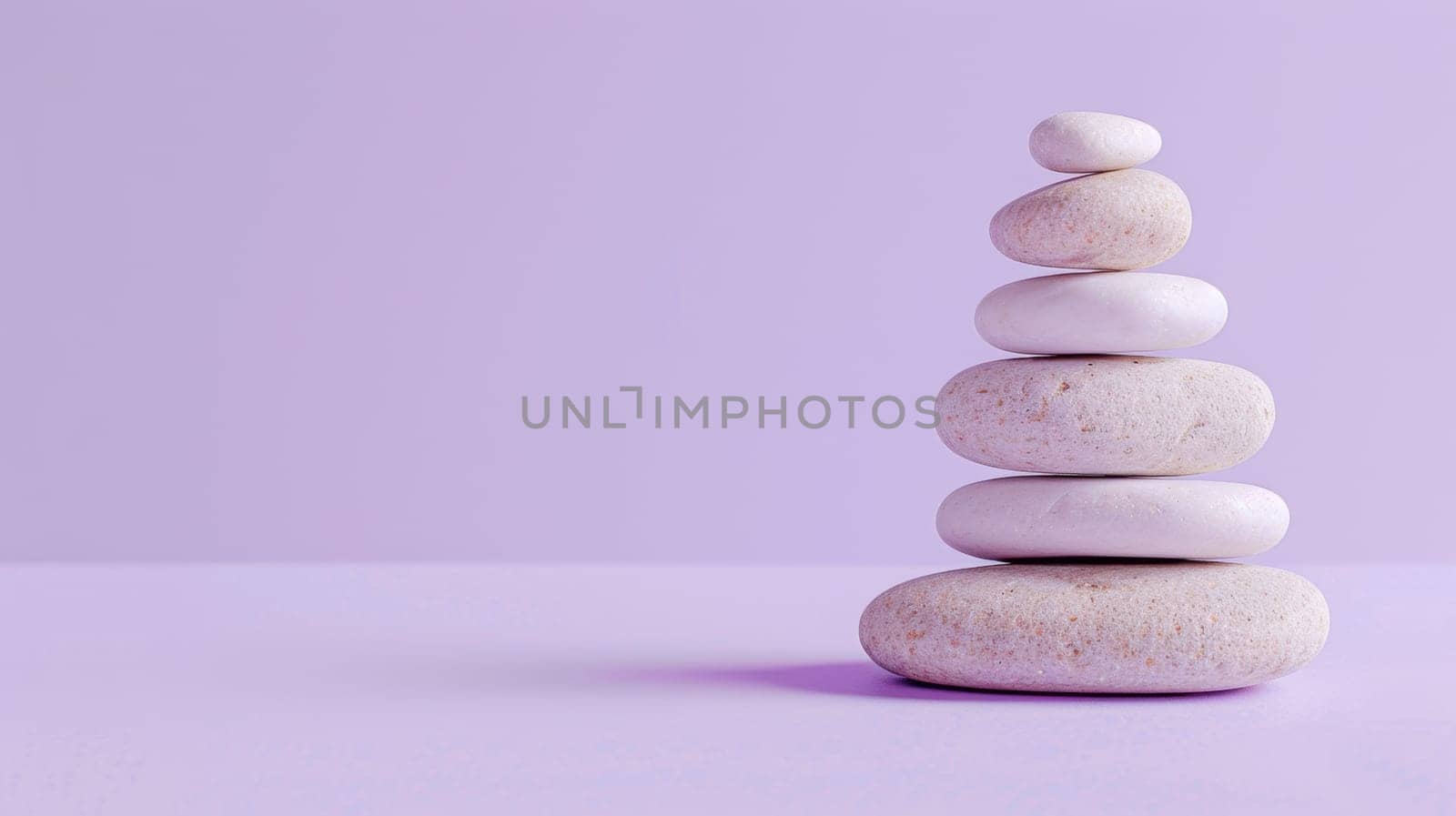 Stack of smooth white stones on a purple background.