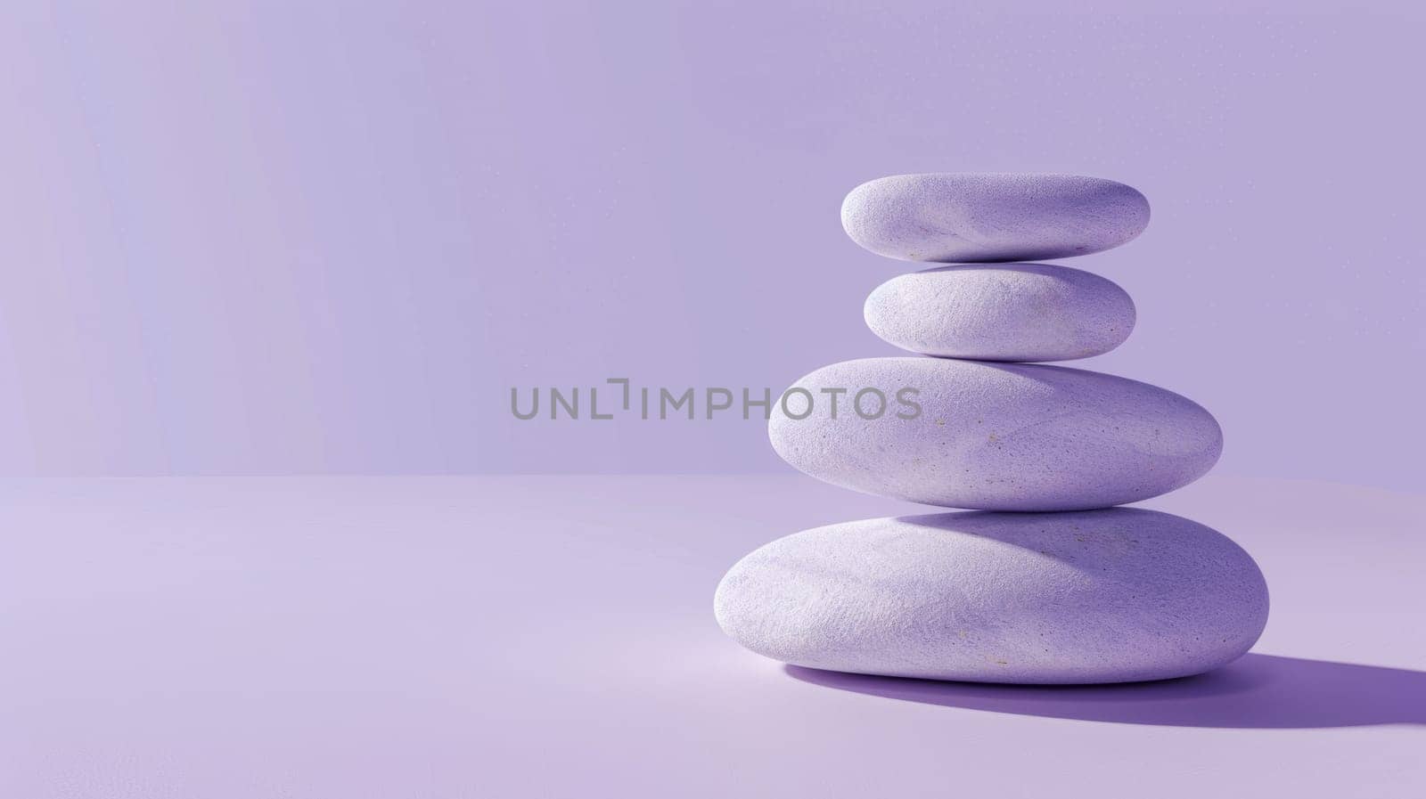 Stack of smooth stones on purple background.