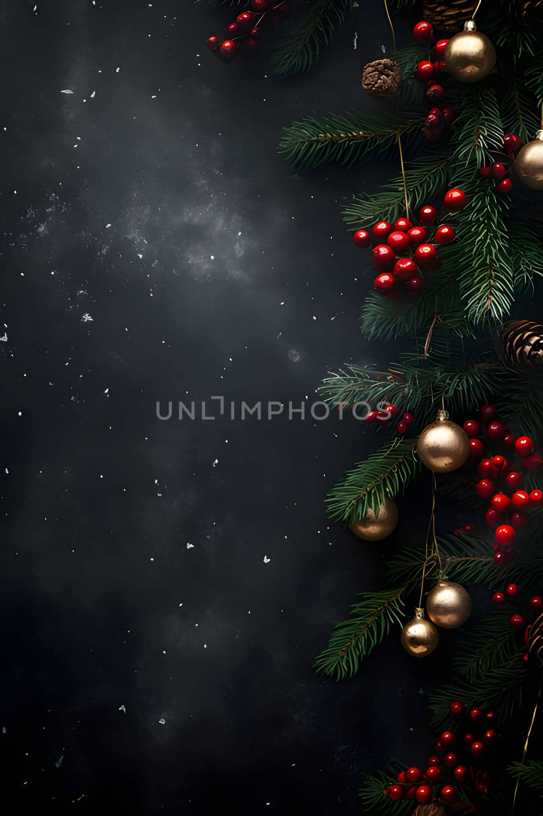 Pine branches decorated with baubles and rowan on the right side.Christmas banner with space for your own content. by ThemesS