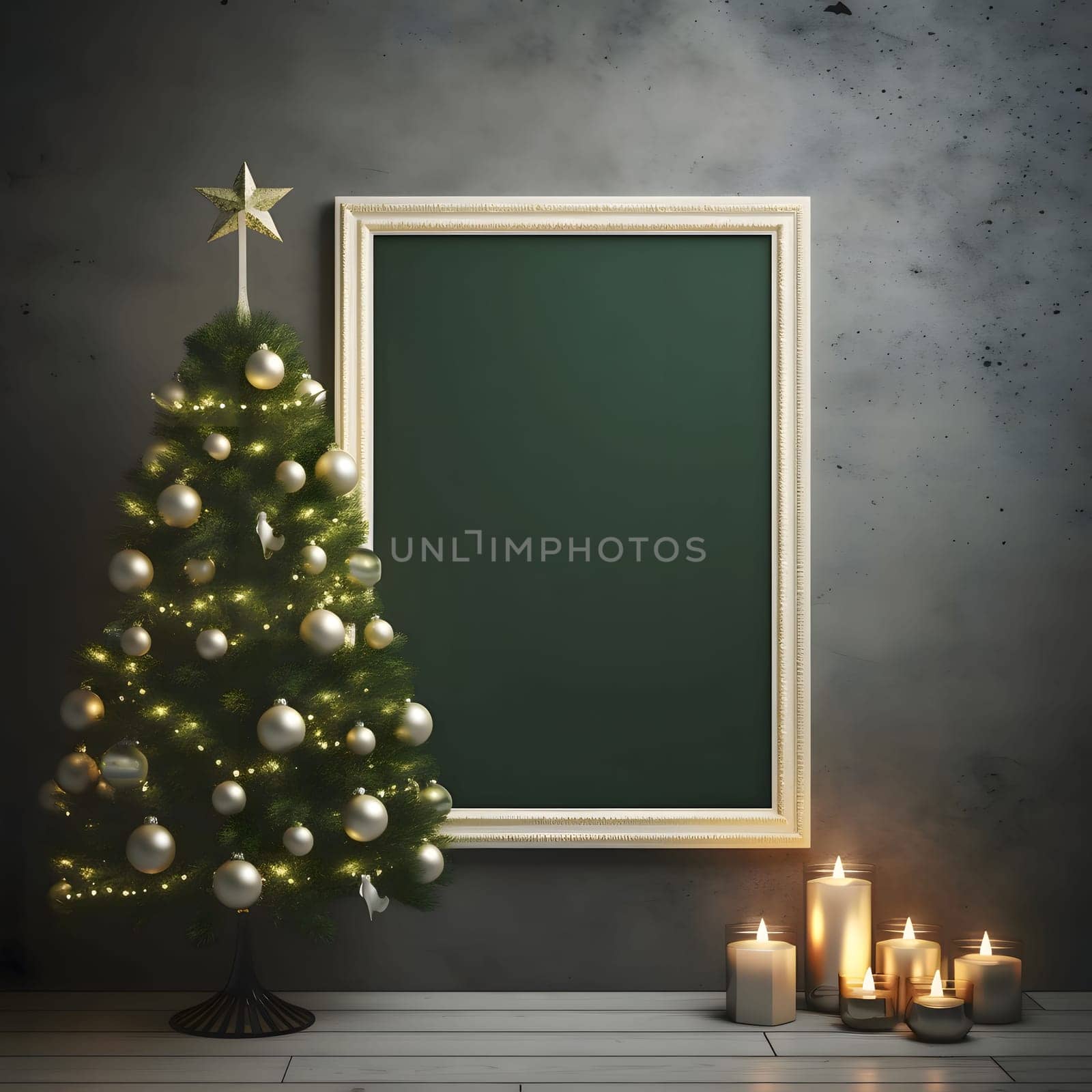 A blank field, a board, a frame, candles all around and a tiny Christmas tree, a place for your own content. by ThemesS