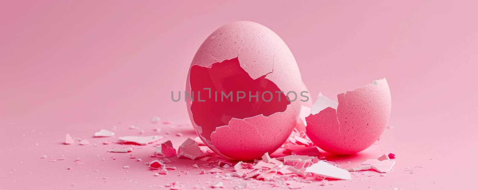 Pink Broken Egg Shell on Pink Background.
