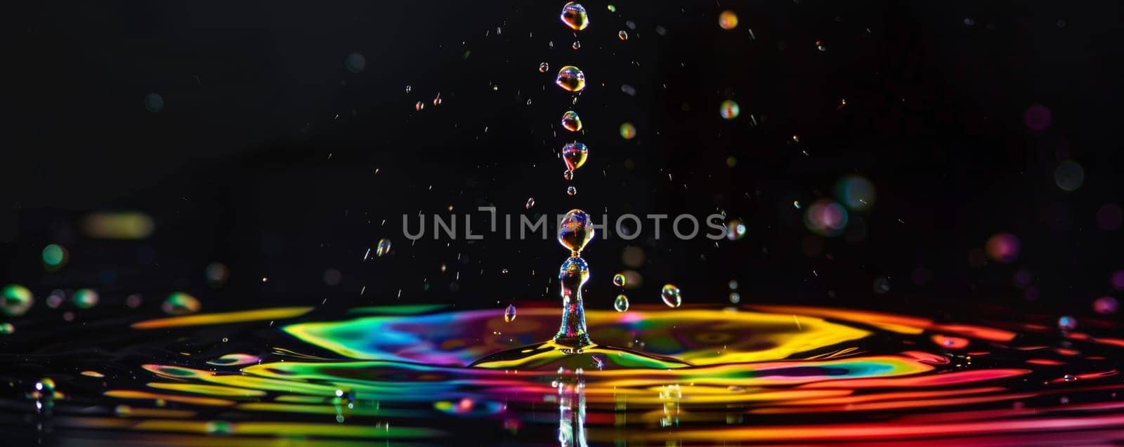 Multicolored Water Drop on Black Background.