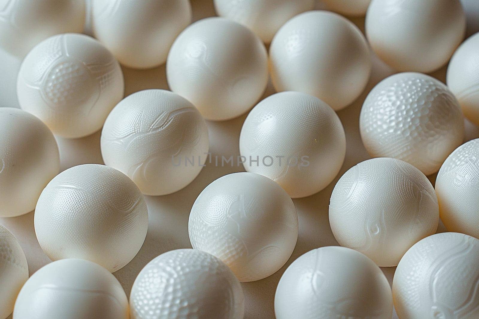 Horizontal background with many white ping pong and tennis balls.