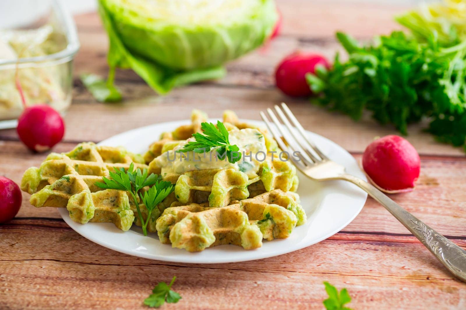 vegetable cabbage waffles fried with herbs.