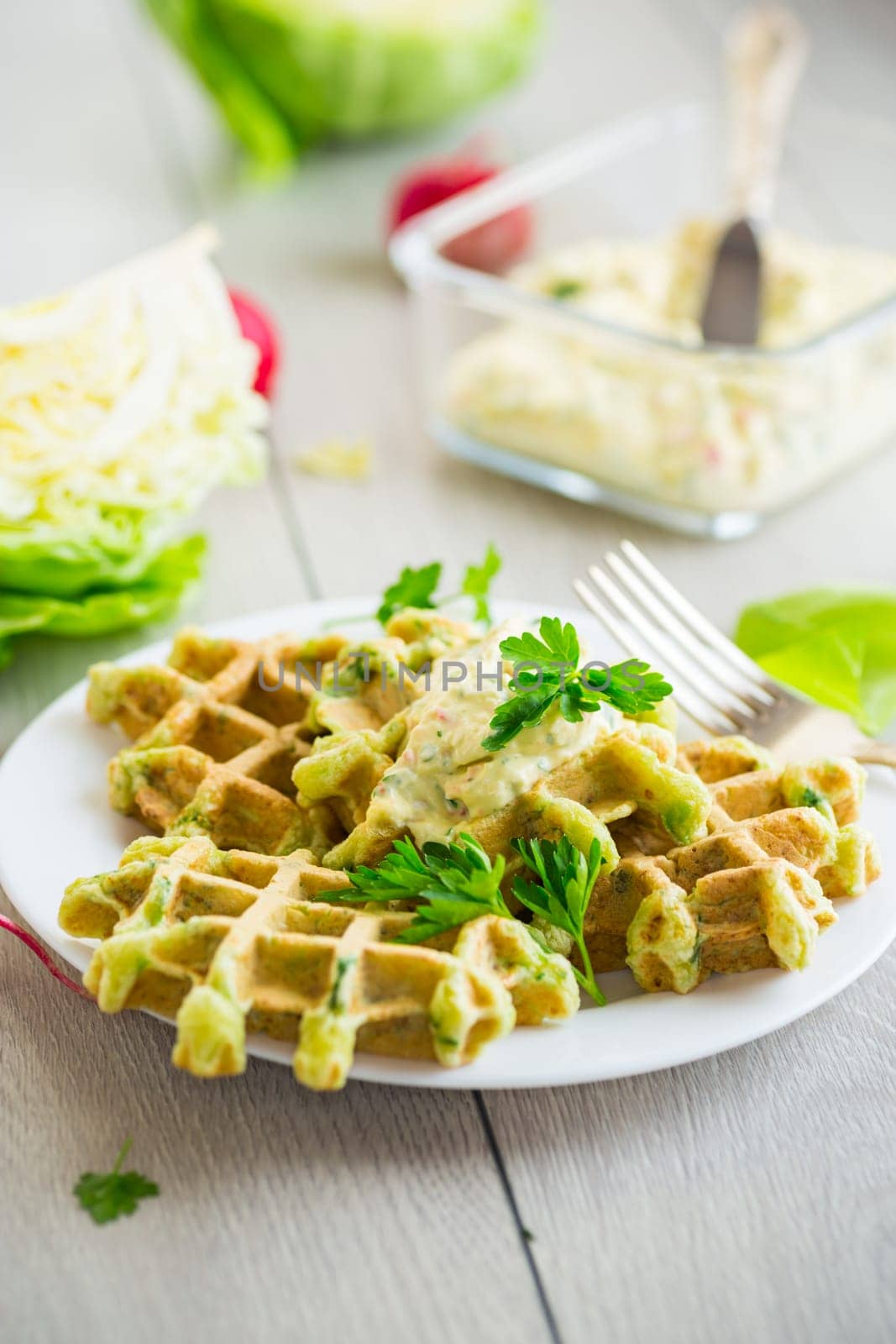 vegetable cabbage waffles fried with herbs.