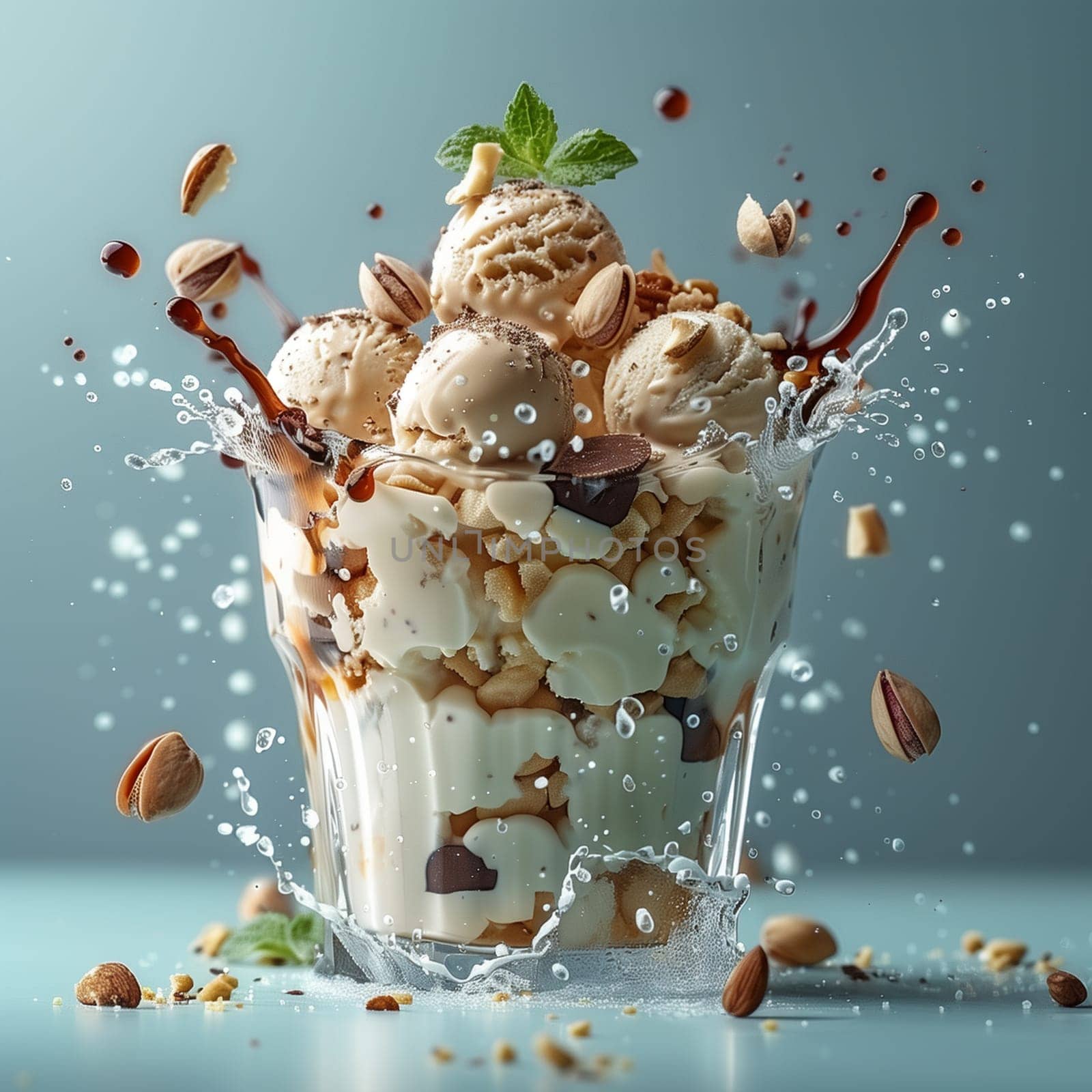A cup filled with creamy ice cream topped with crunchy nuts, ready to be enjoyed as a sweet treat.
