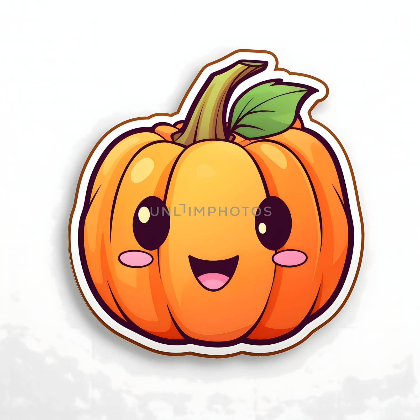 Sticker happy young smiling pumpkin jack-o-lantern, Halloween image on a white isolated background. Atmosphere of darkness and fear.