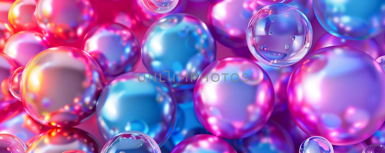 Colorful glossy spheres with reflective surfaces.