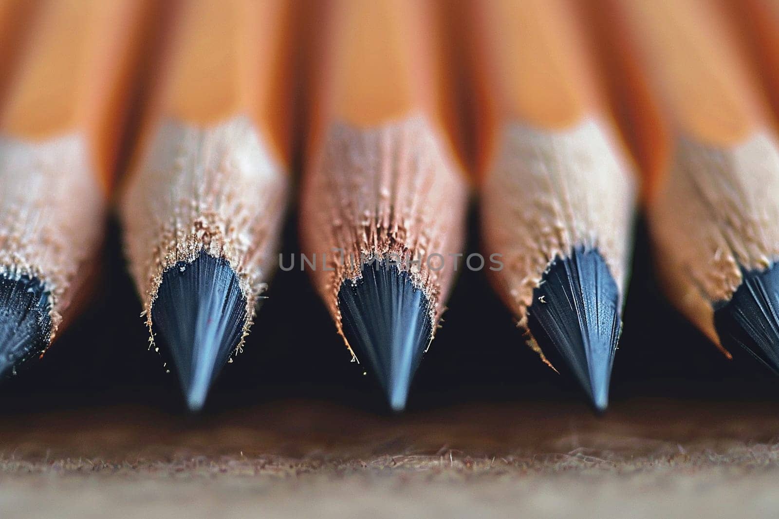 Three simple pencils, with well-sharpened leads, close-up. Generated by artificial intelligence by Vovmar