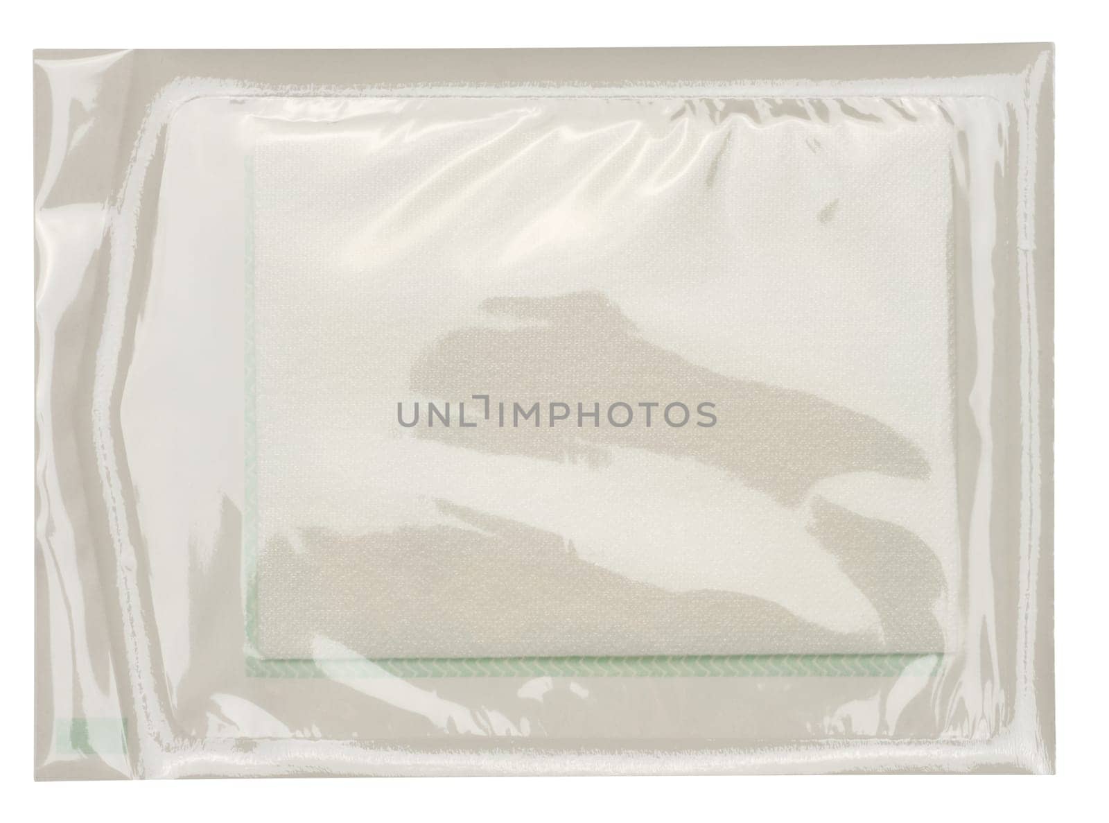 Plastic transparent bag with sterile medical compress on isolated background