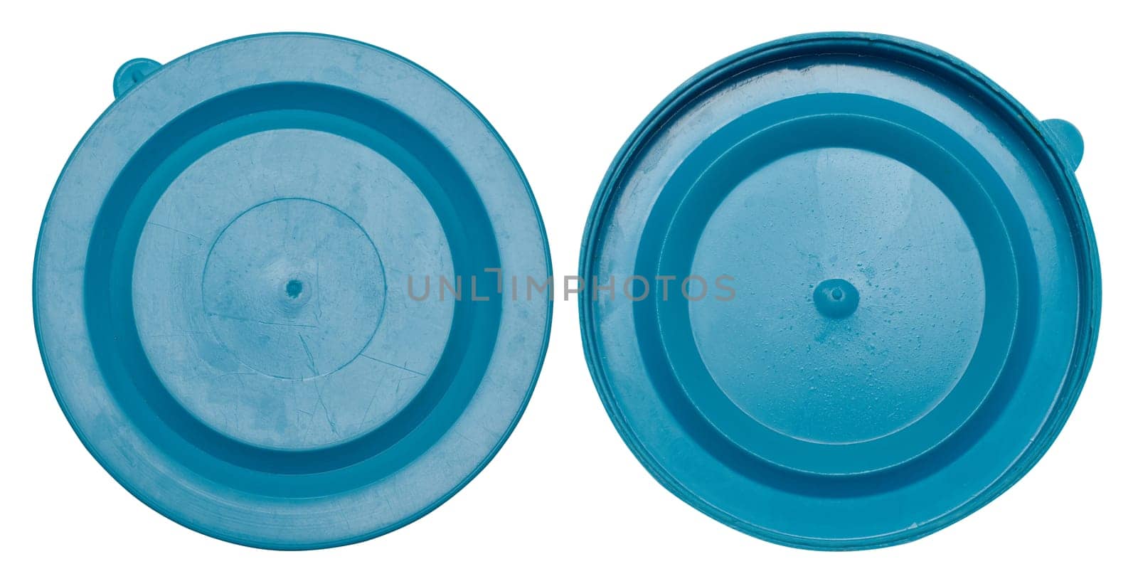 Blue plastic lid for glass jars on isolated background, top view