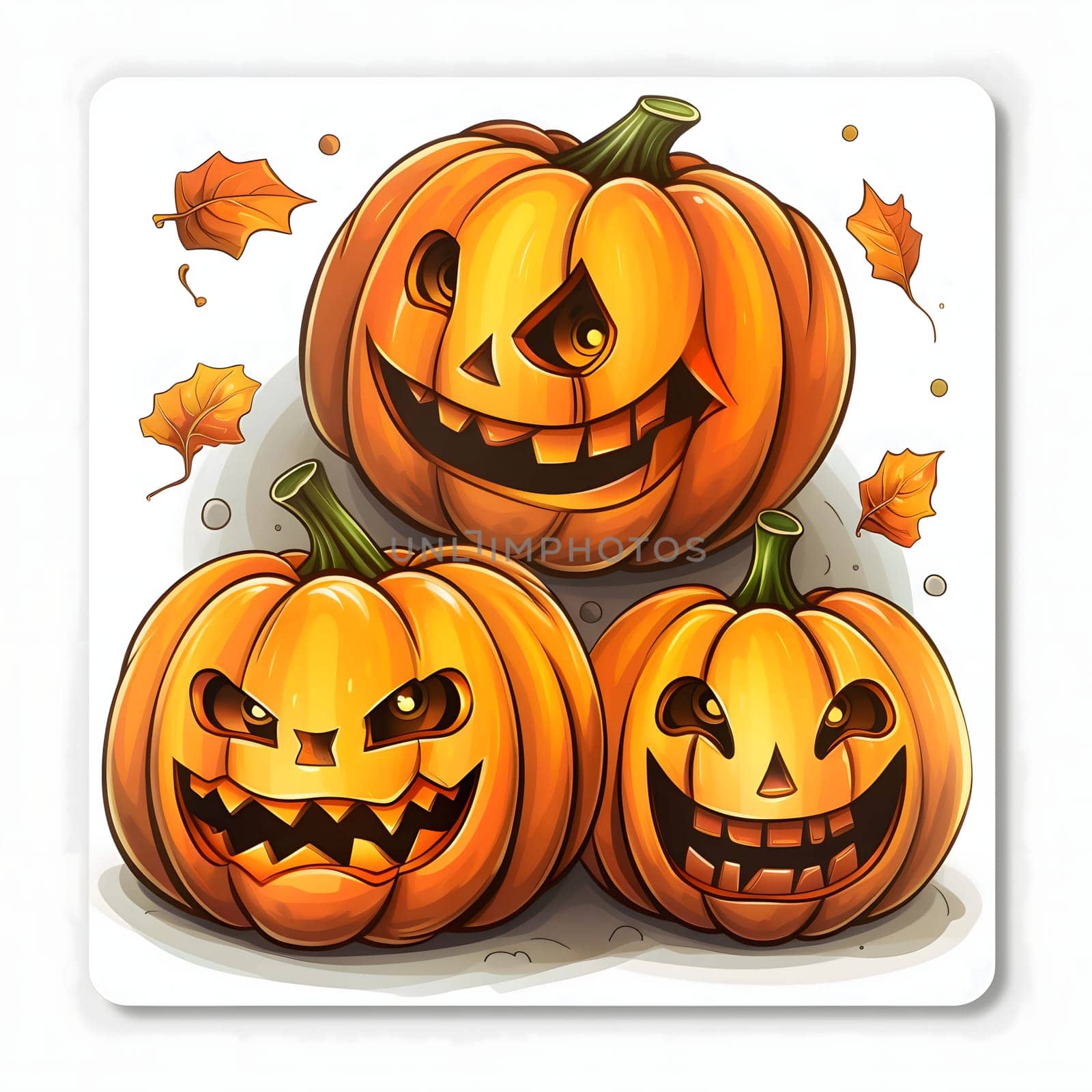 Three angry jack-o-lantern pumpkins, Halloween image on a white isolated background. by ThemesS