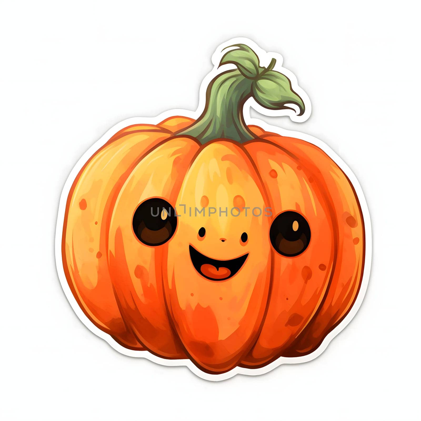 Sticker small smiling pumpkin, Halloween image on a white isolated background. Atmosphere of darkness and fear.